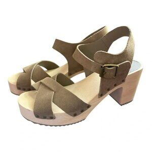 LOFT Criss Cross Leather & Suede Clog Sandals
